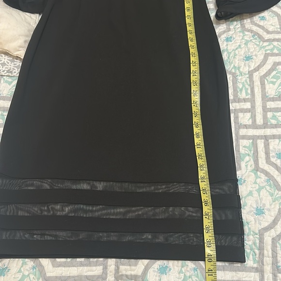 Calvin Klein Black Boat neck Bell Sleeve Sheath Dress Sheer Accents Size 12 - Picture 10 of 13